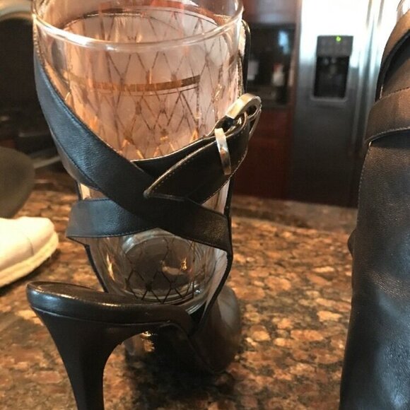 Barbara Bui Sz 38 Black Leather Ankle Wrap Heels - Picture 10 of 16